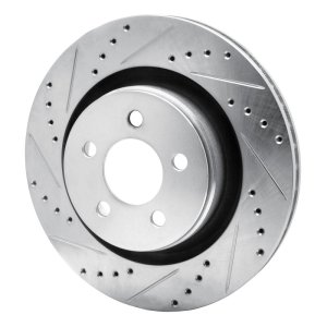 Jeep Liberty Brake Rotor (1) - Front Left - R1 Concepts - Drilled & Slotted - Silver - `11-`12